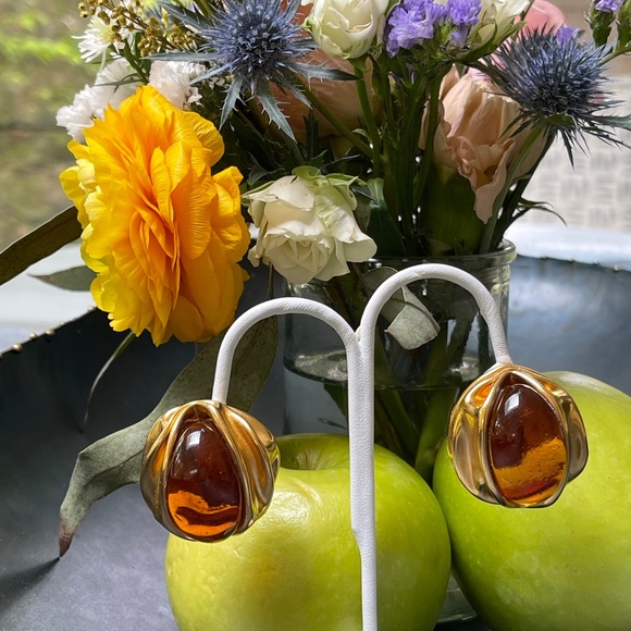 80s Vintage Serge Breton Amber Murano Glass Earrings - Picture 7 of 9